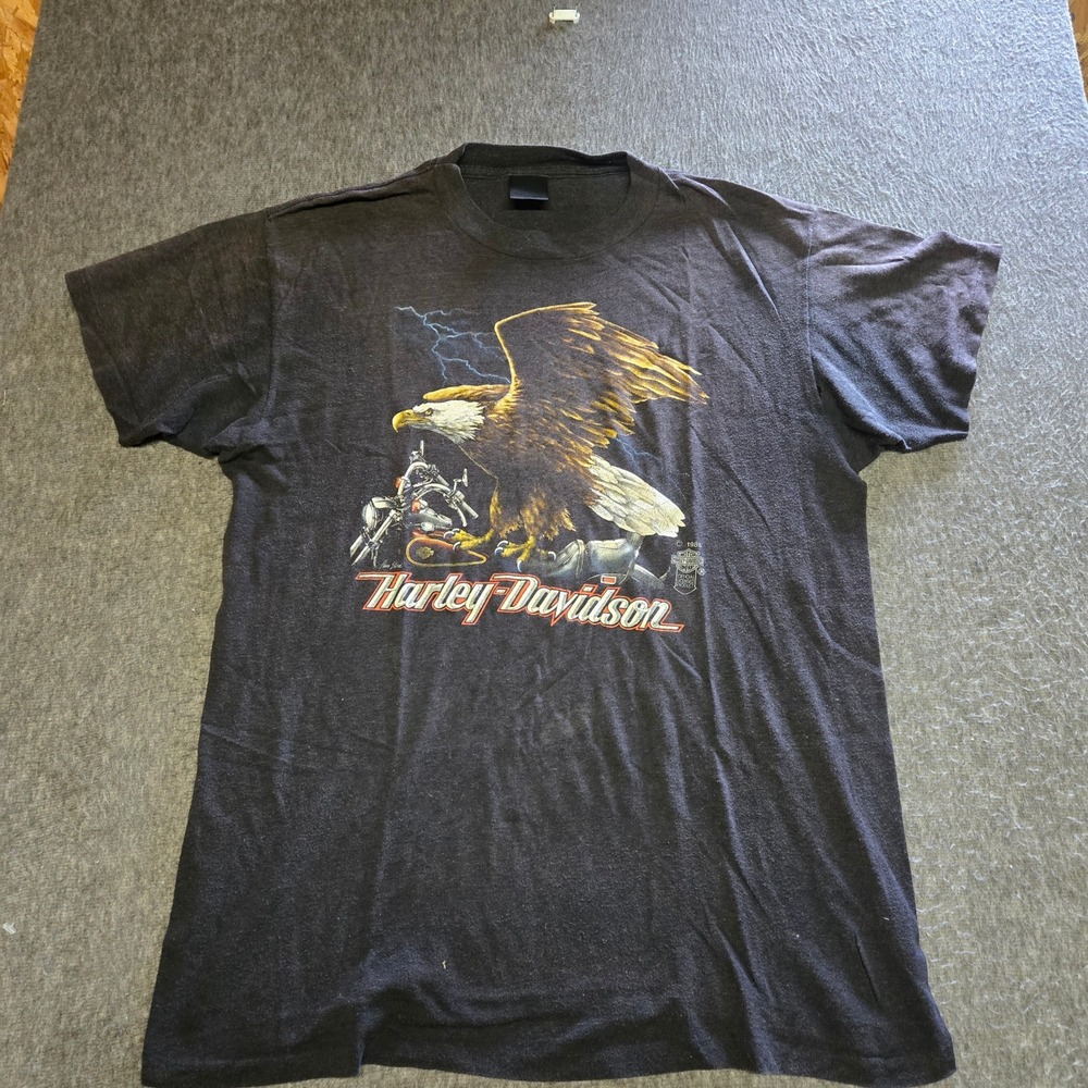 VTG Harley Davidson 1985 3D Emblem T Shirt XL House of Harley Alaska Paper Thin